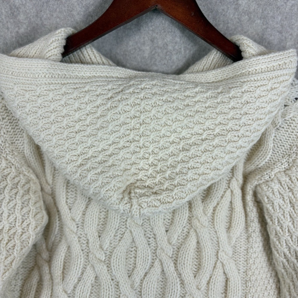 Aran Crafts Women's Cable Knit Cardigan Sweater Merino Wool Hooded Zip Small - Picture 8 of 13
